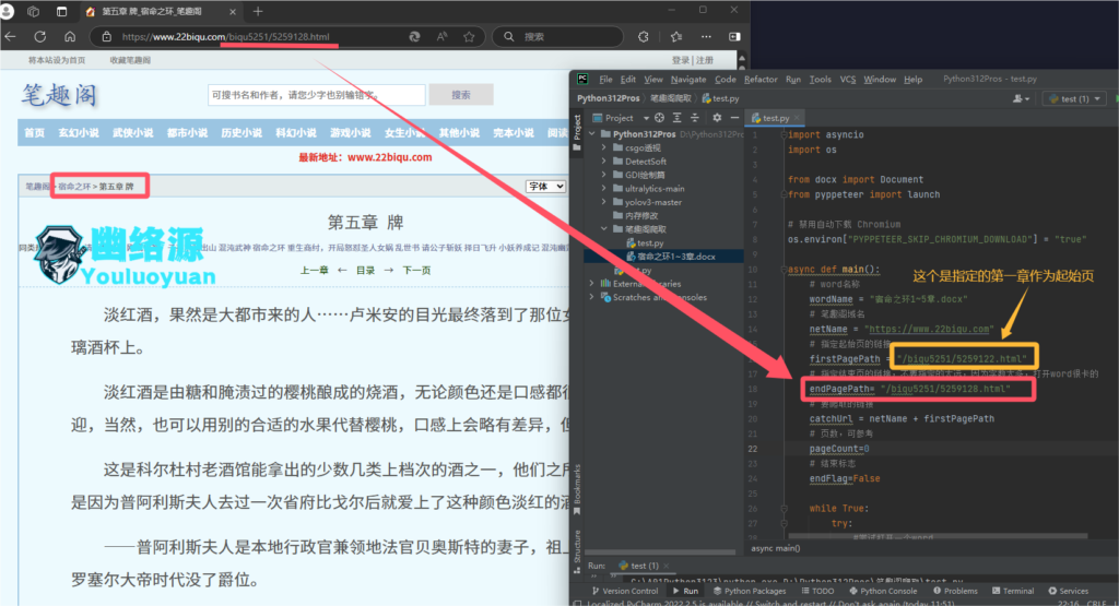 Python利用无头浏览器爬虫爬取笔趣阁小说教程-幽络源